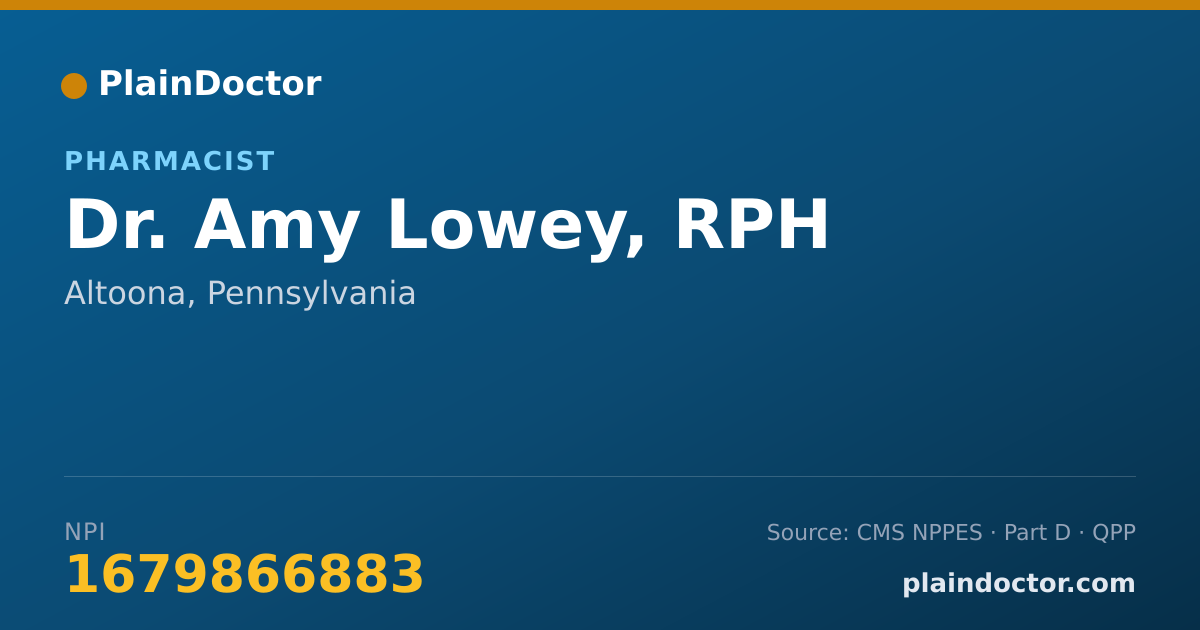 Shareable card for Amy Lowey, RPH - Pharmacist, Altoona, PA