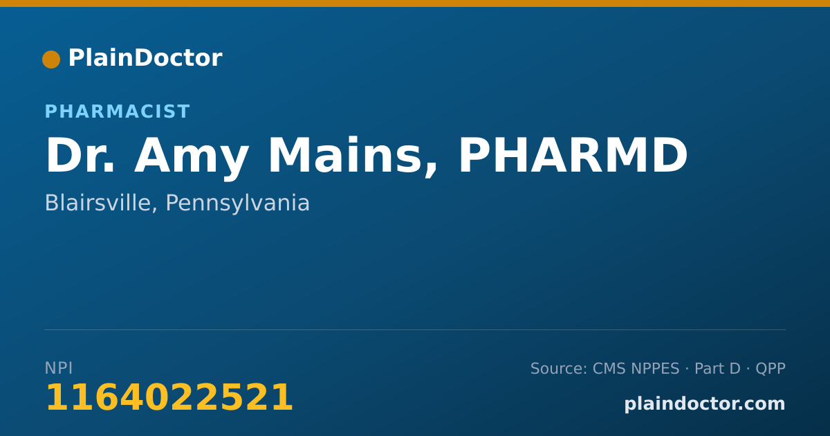 Shareable card for Amy Mains, PHARMD - Pharmacist, Blairsville, PA