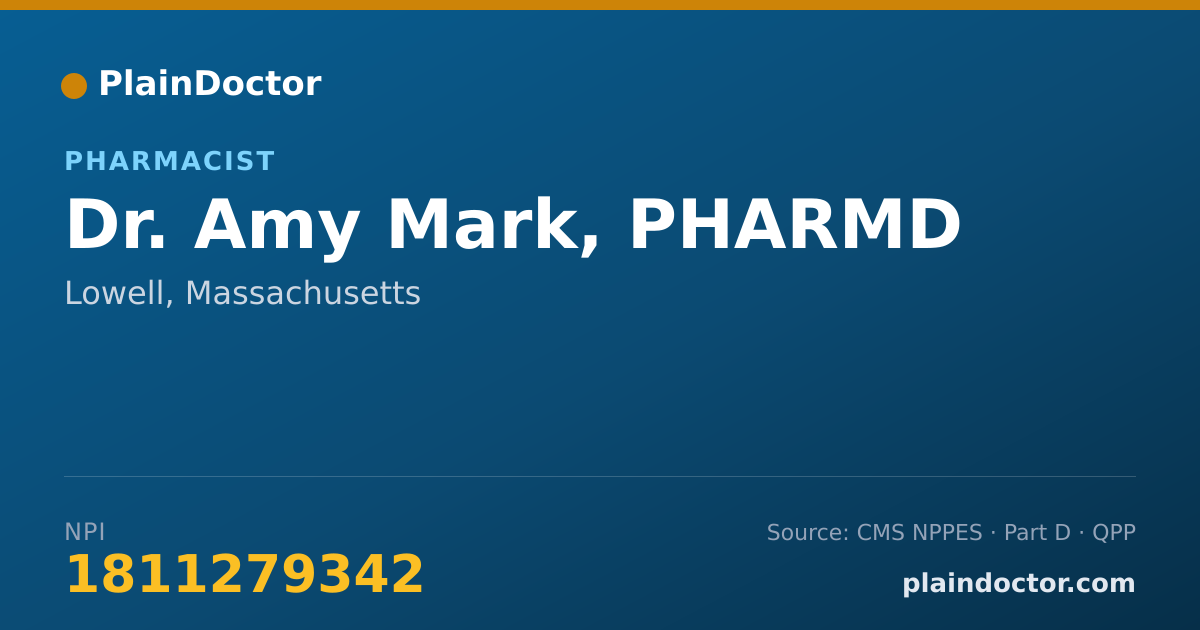 Shareable card for Amy Mark, PHARMD - Pharmacist, Lowell, MA