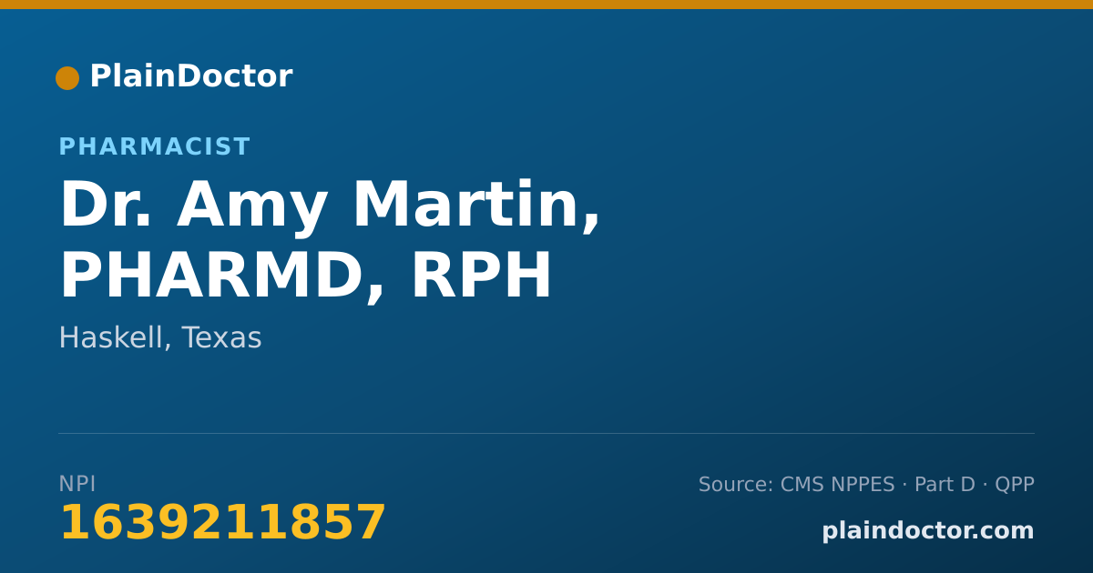 Shareable card for Amy Martin, PHARMD, RPH - Pharmacist, Haskell, TX