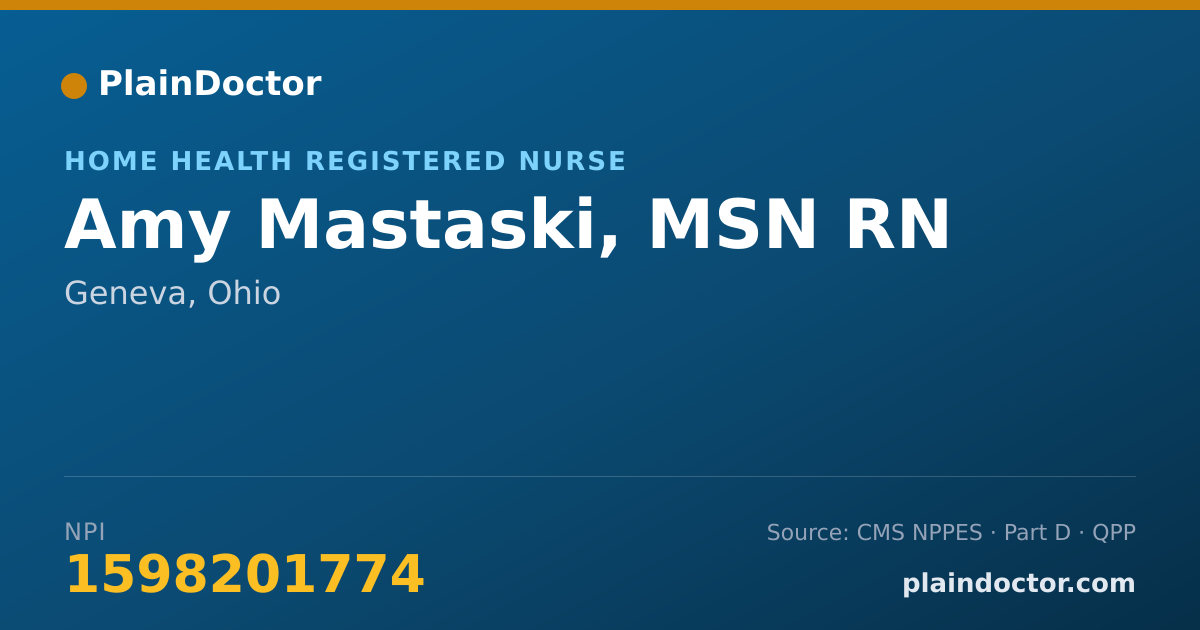 Shareable card for Amy Mastaski, MSN RN - Home Health Registered Nurse, Geneva, OH