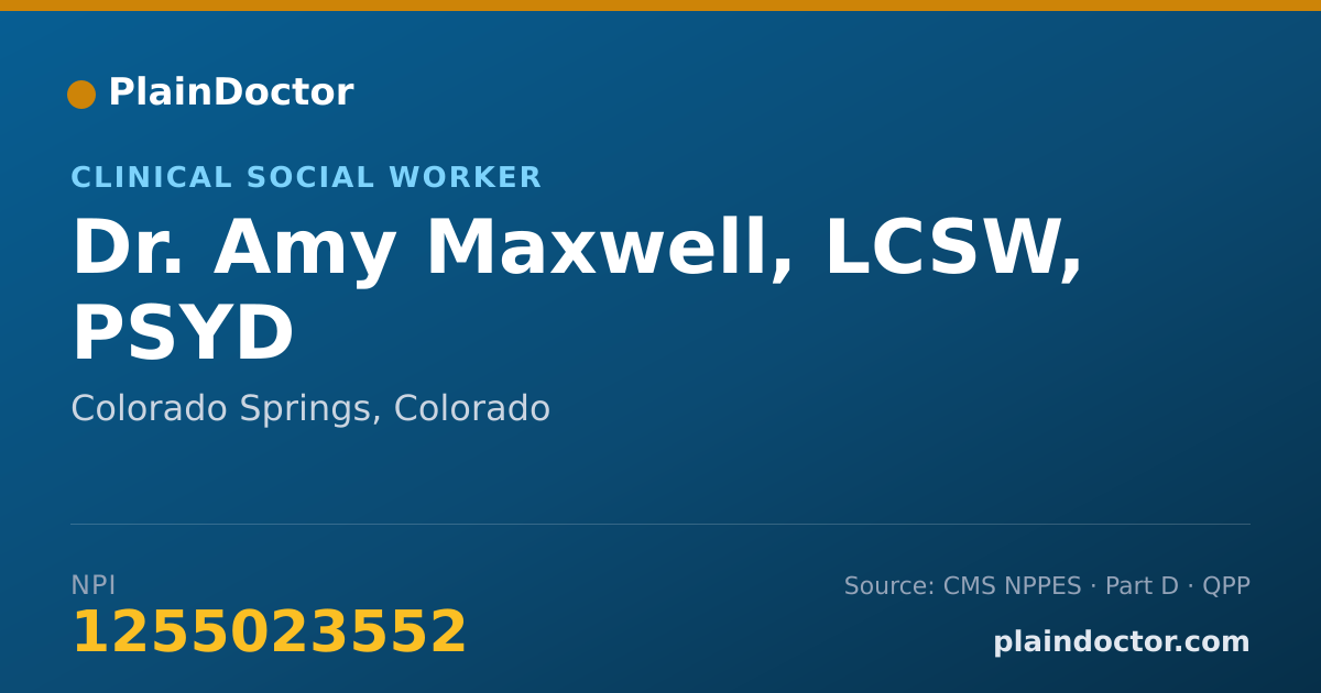 Shareable card for Amy Maxwell, LCSW, PSYD - Clinical Social Worker, Colorado Springs, CO