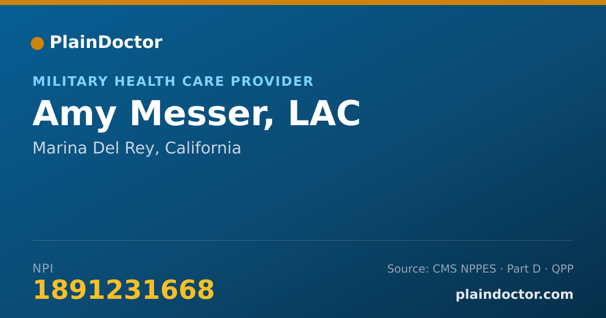 Shareable card for Amy Messer, LAC - Military Health Care Provider, Marina Del Rey, CA