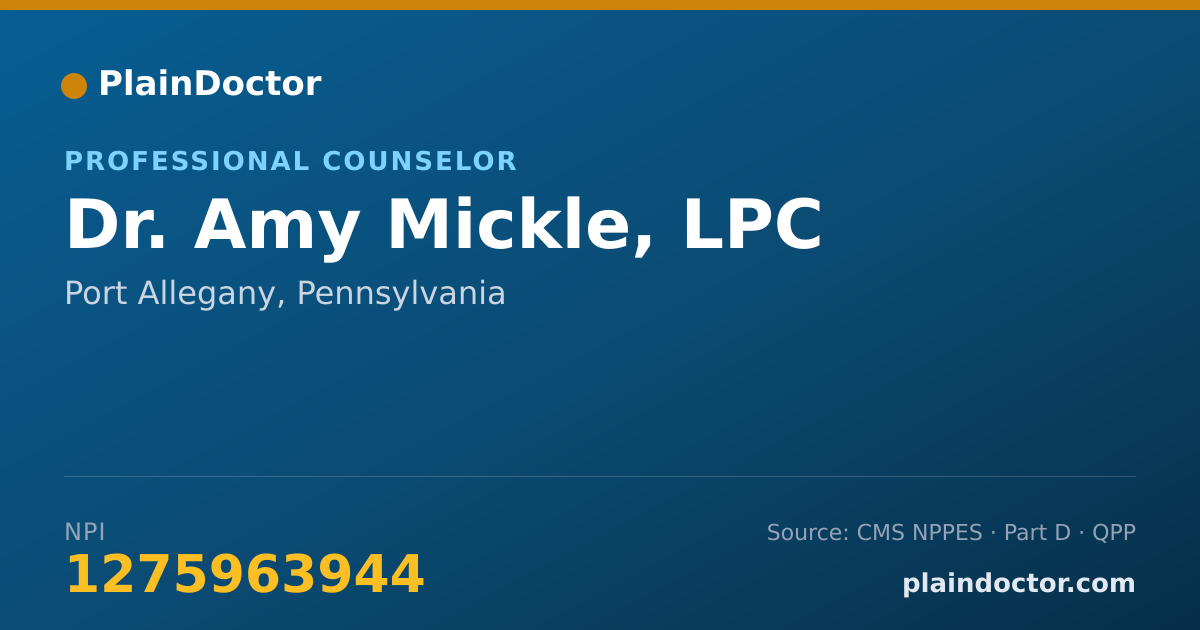 Shareable card for Amy Mickle, LPC - Professional Counselor, Port Allegany, PA