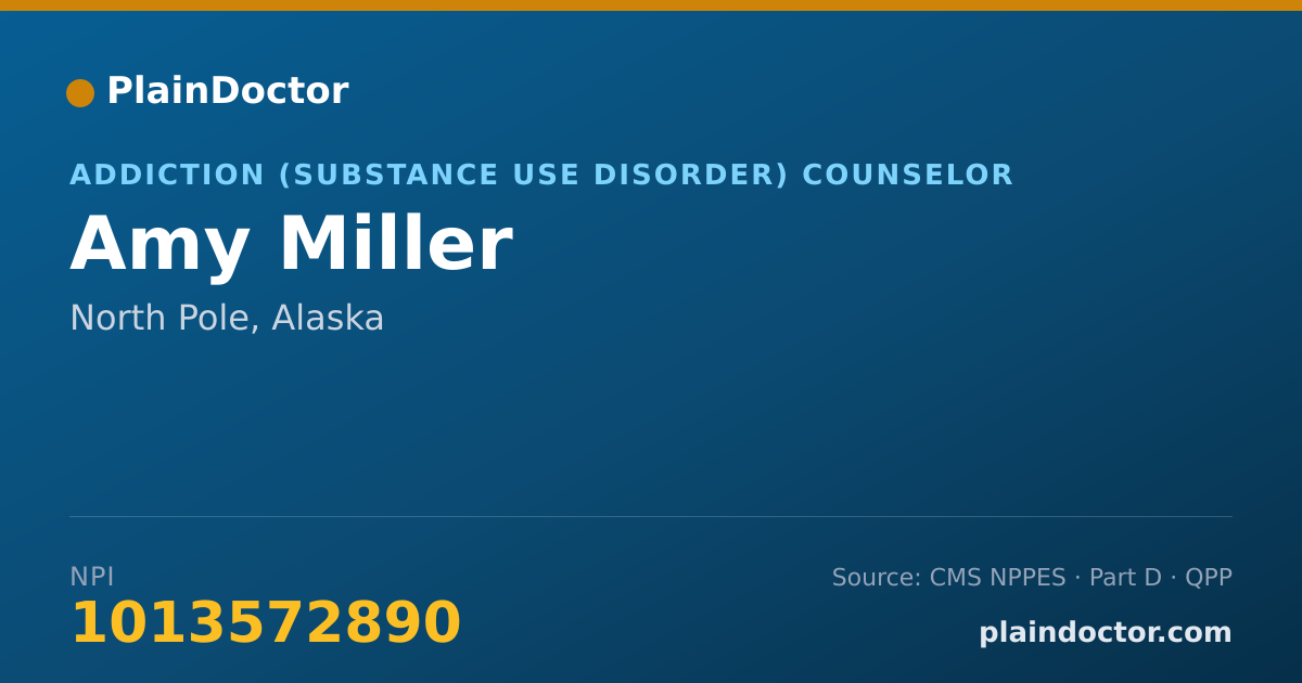 Shareable card for Amy Miller - Addiction (Substance Use Disorder) Counselor, North Pole, AK
