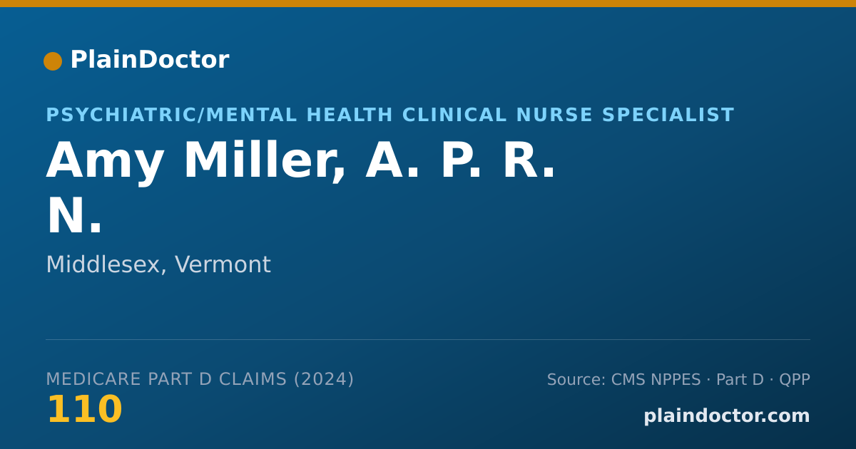 Shareable card for Amy Miller, A. P. R. N. - Psychiatric/Mental Health Clinical Nurse Specialist, Middlesex, VT