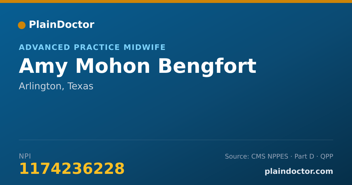 Shareable card for Amy Mohon Bengfort - Advanced Practice Midwife, Arlington, TX