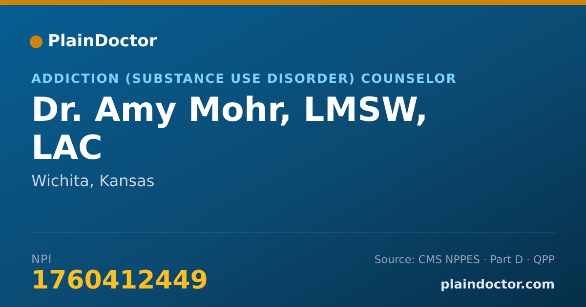 Shareable card for Amy Mohr, LMSW, LAC - Addiction (Substance Use Disorder) Counselor, Wichita, KS