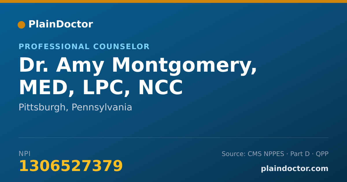 Shareable card for Amy Montgomery, MED, LPC, NCC - Professional Counselor, Pittsburgh, PA