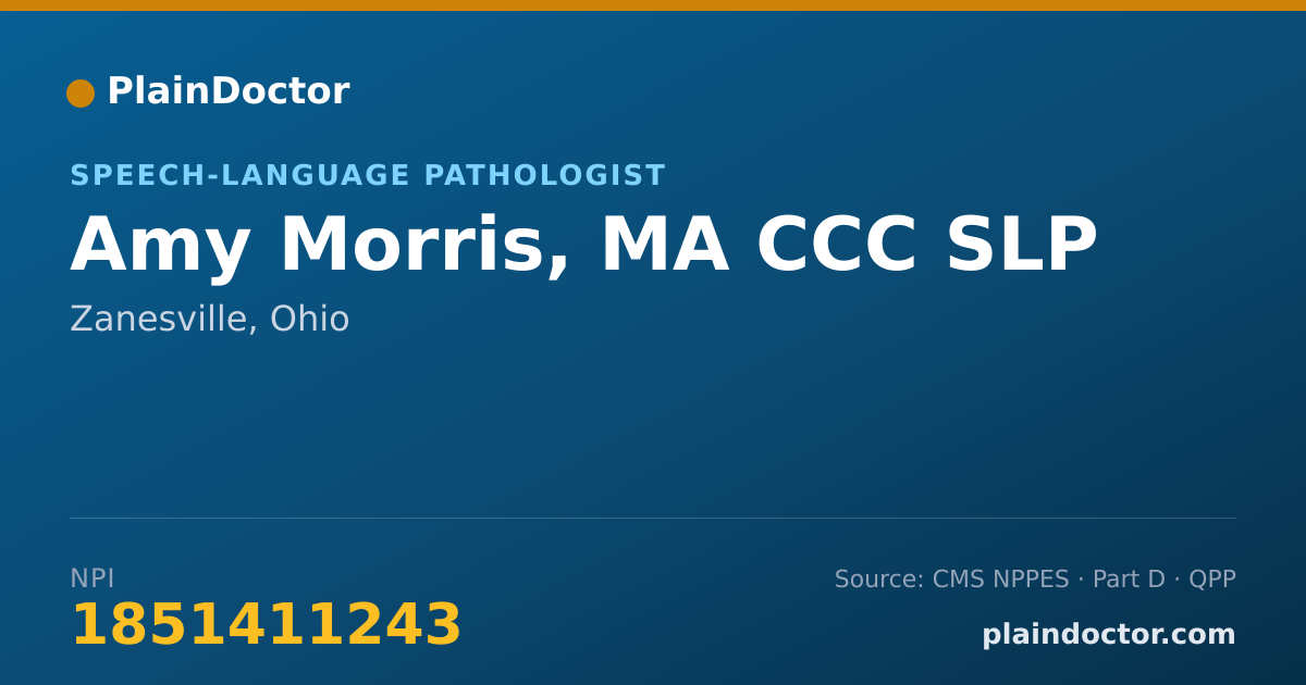 Shareable card for Amy Morris, MA CCC SLP - Speech-Language Pathologist, Zanesville, OH