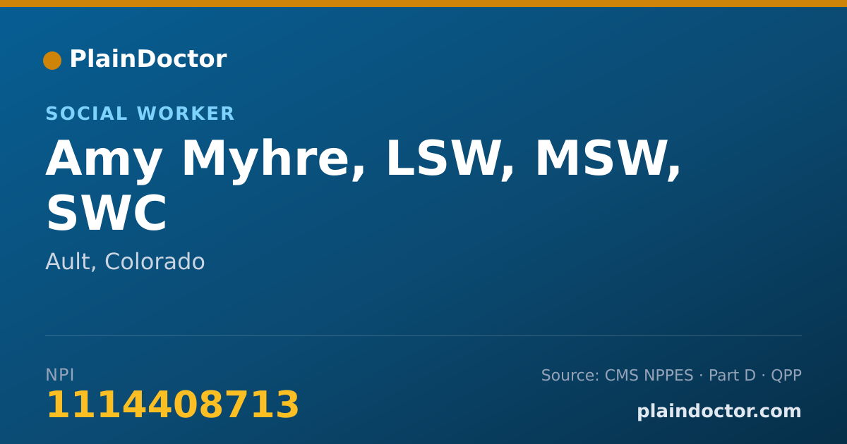 Shareable card for Amy Myhre, LSW, MSW, SWC - Counselor, Ault, CO