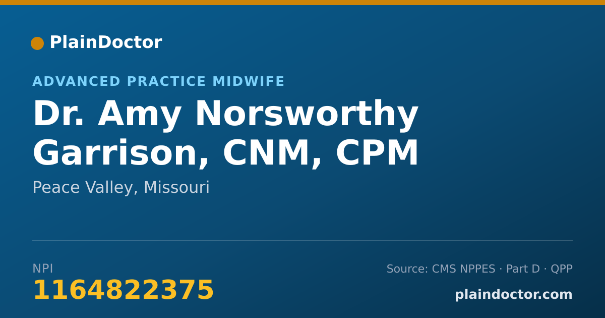 Shareable card for Amy Norsworthy Garrison, CNM, CPM - Advanced Practice Midwife, Peace Valley, MO