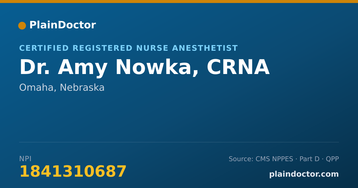 Shareable card for Amy Nowka, CRNA - Certified Registered Nurse Anesthetist, Omaha, NE