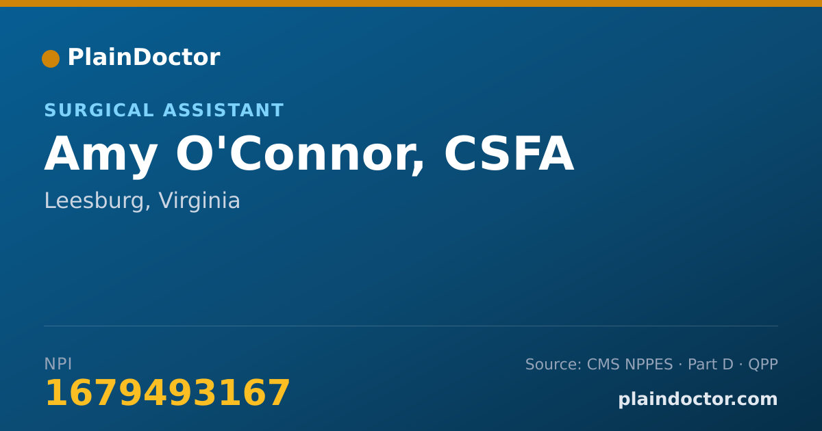 Shareable card for Amy O'Connor, CSFA - Surgical Assistant, Leesburg, VA