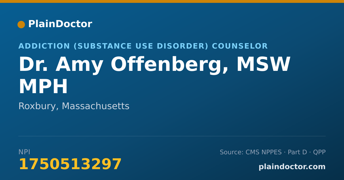 Shareable card for Amy Offenberg, MSW MPH - Addiction (Substance Use Disorder) Counselor, Roxbury, MA