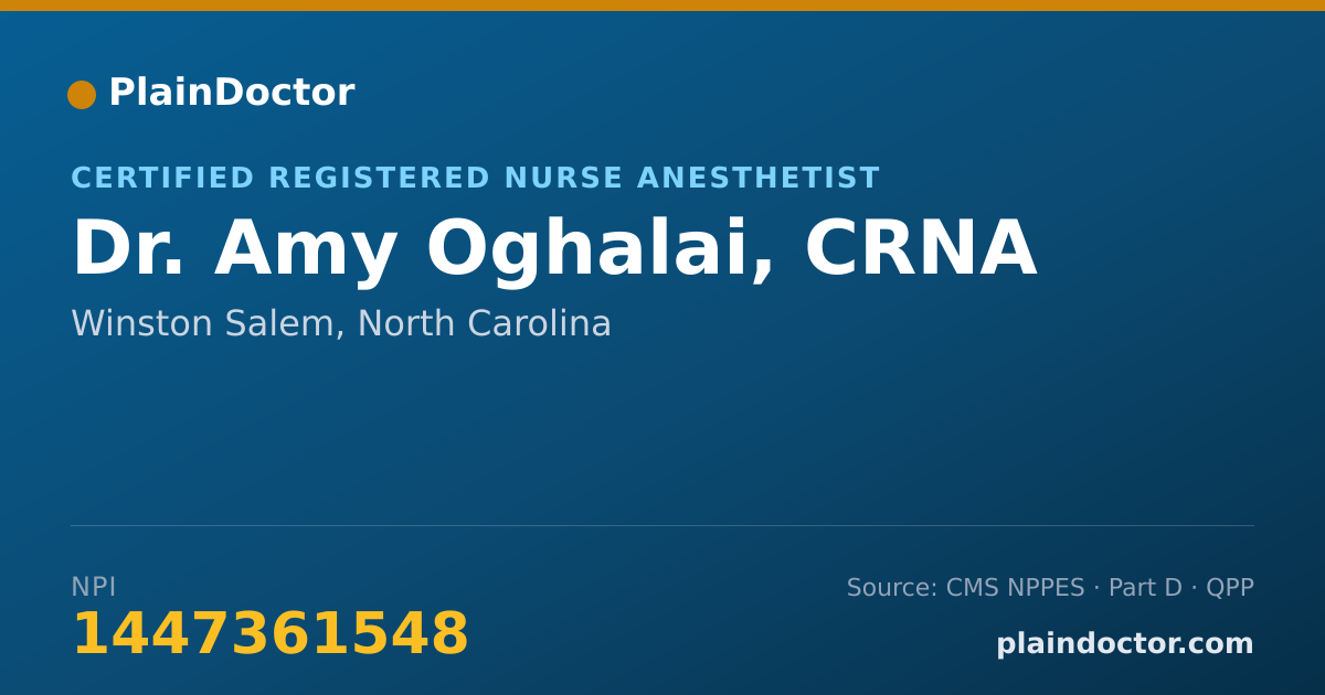 Shareable card for Amy Oghalai, CRNA - Certified Registered Nurse Anesthetist, Winston Salem, NC