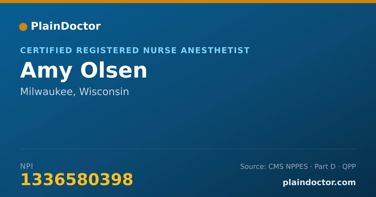 Shareable card for Amy Olsen - Certified Registered Nurse Anesthetist, Milwaukee, WI