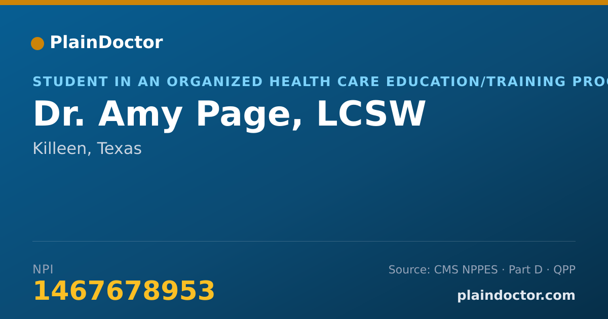 Shareable card for Amy Page, LCSW - Student in an Organized Health Care Education/Training Program, Killeen, TX