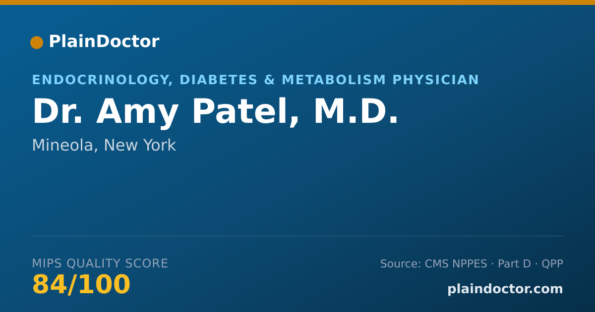 Shareable card for Amy Patel, M.D. - Internal Medicine Physician, Mineola, NY