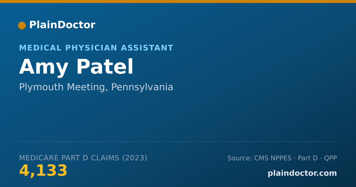 Shareable card for Amy Patel - Medical Physician Assistant, Plymouth Meeting, PA