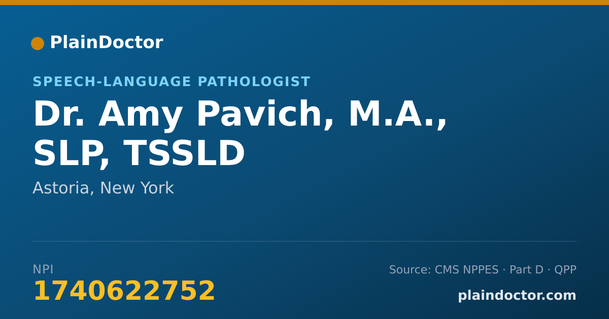 Shareable card for Amy Pavich, M.A., SLP, TSSLD - Speech-Language Pathologist, Astoria, NY