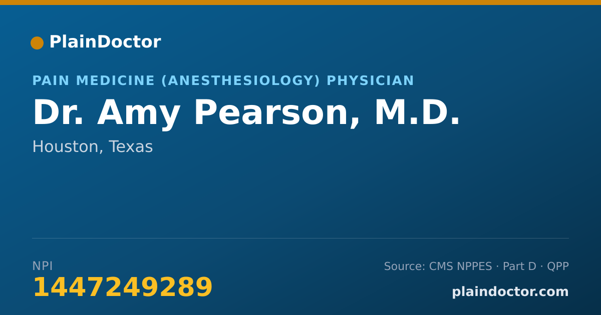 Shareable card for Amy Pearson, M.D. - Pain Medicine (Anesthesiology) Physician, Houston, TX