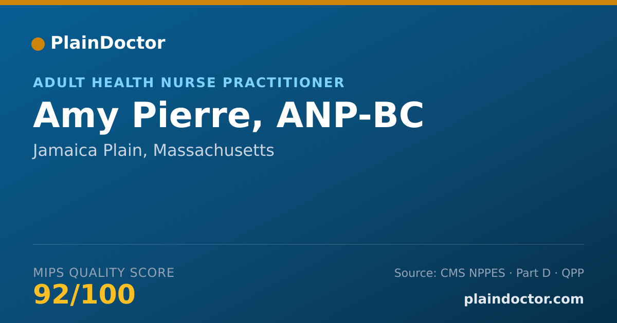 Shareable card for Amy Pierre, ANP-BC - Adult Health Nurse Practitioner, Jamaica Plain, MA