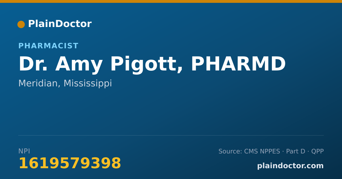 Shareable card for Amy Pigott, PHARMD - Pharmacist, Meridian, MS