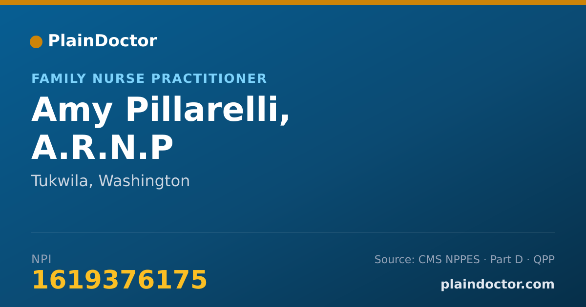 Shareable card for Amy Pillarelli, A.R.N.P - Family Nurse Practitioner, Tukwila, WA