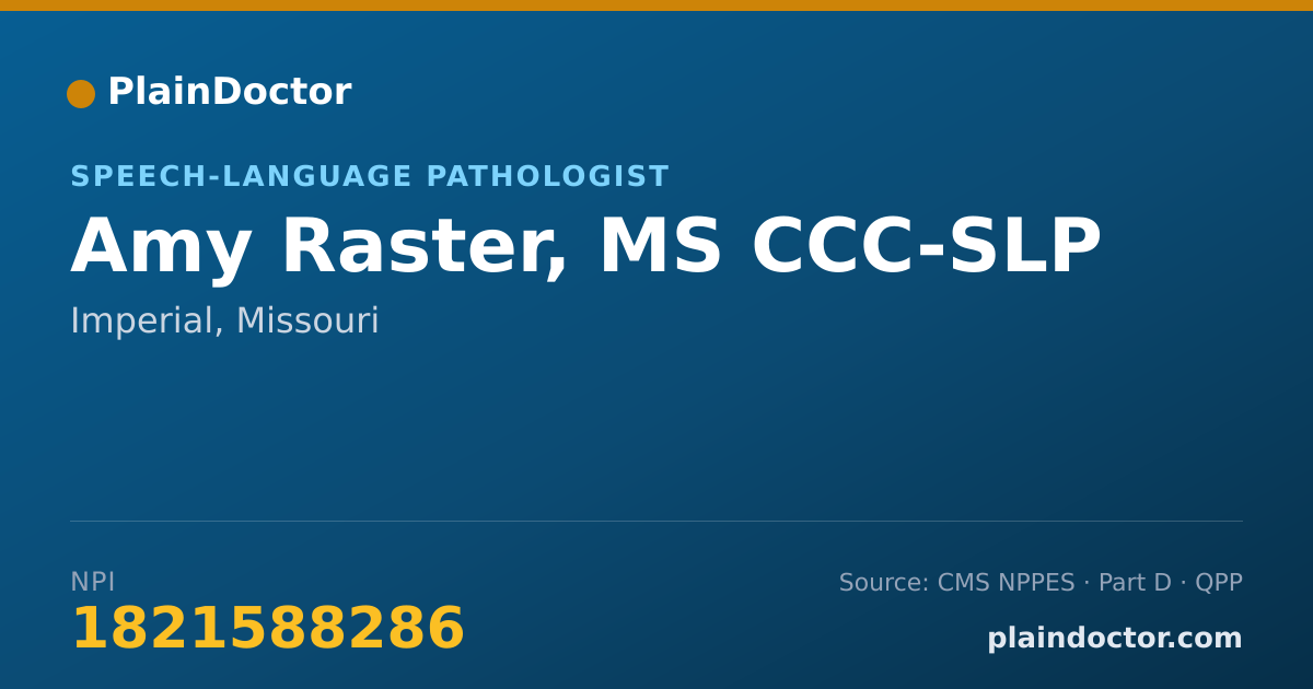 Shareable card for Amy Raster, MS CCC-SLP - Speech-Language Pathologist, Imperial, MO