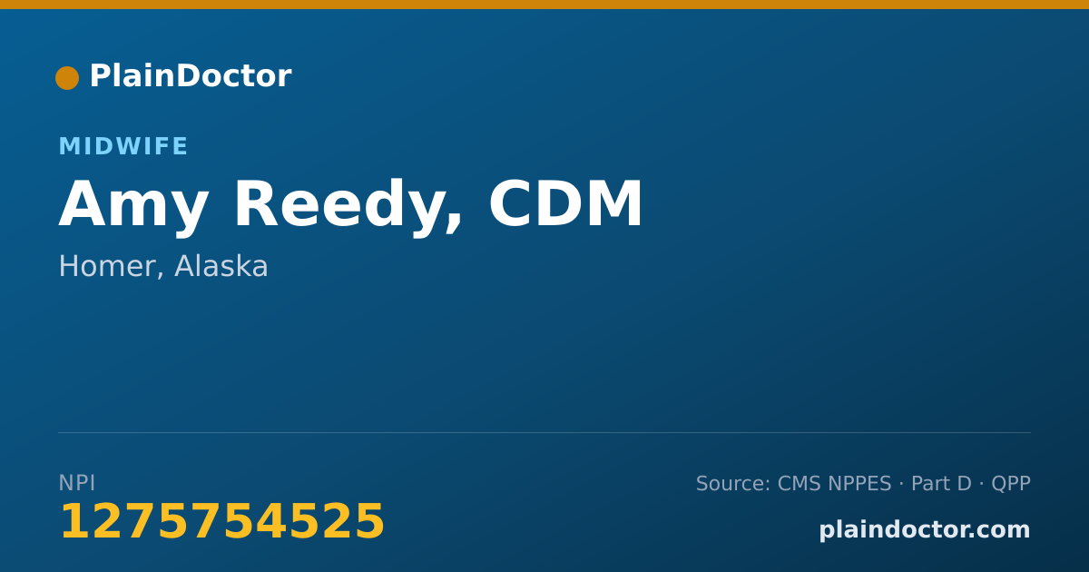 Shareable card for Amy Reedy, CDM - Midwife, Homer, AK