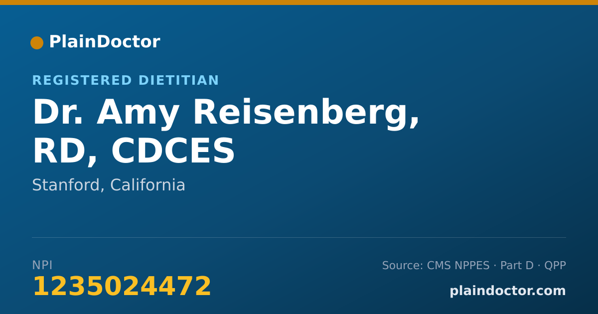Shareable card for Amy Reisenberg, RD, CDCES - Registered Dietitian, Stanford, CA