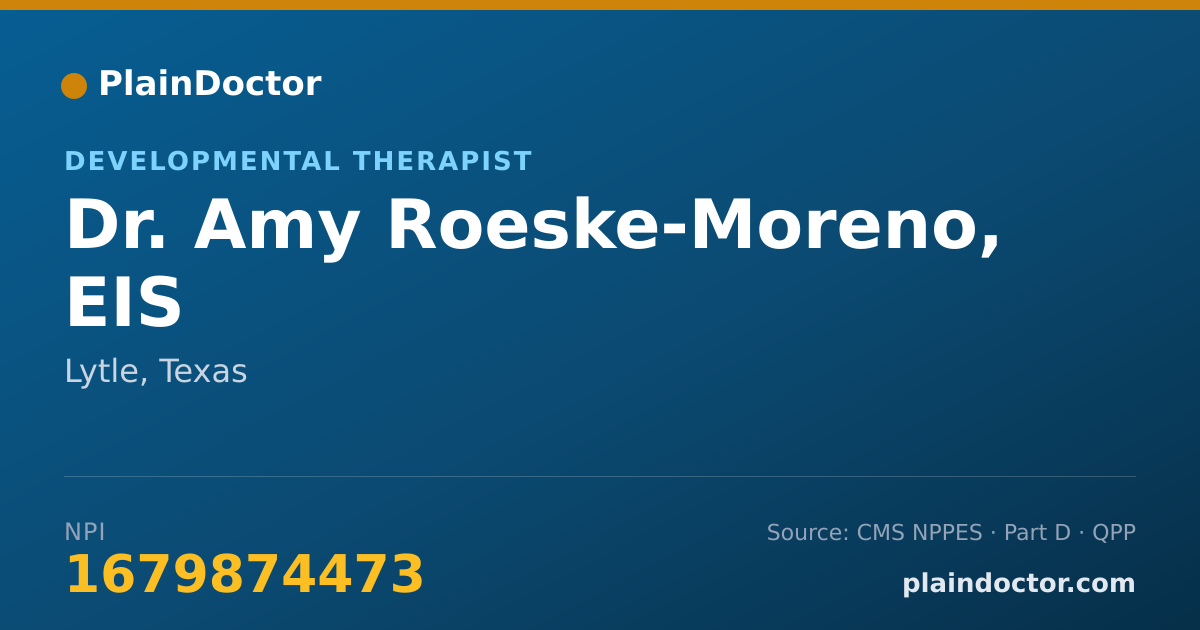 Shareable card for Amy Roeske-Moreno, EIS - Developmental Therapist, Lytle, TX