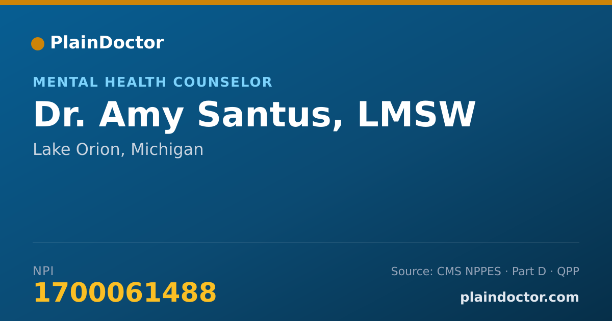 Shareable card for Amy Santus, LMSW - Mental Health Counselor, Lake Orion, MI