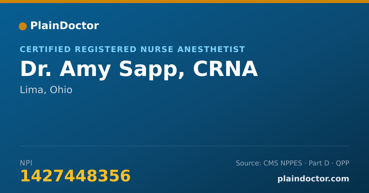 Shareable card for Amy Sapp, CRNA - Certified Registered Nurse Anesthetist, Lima, OH