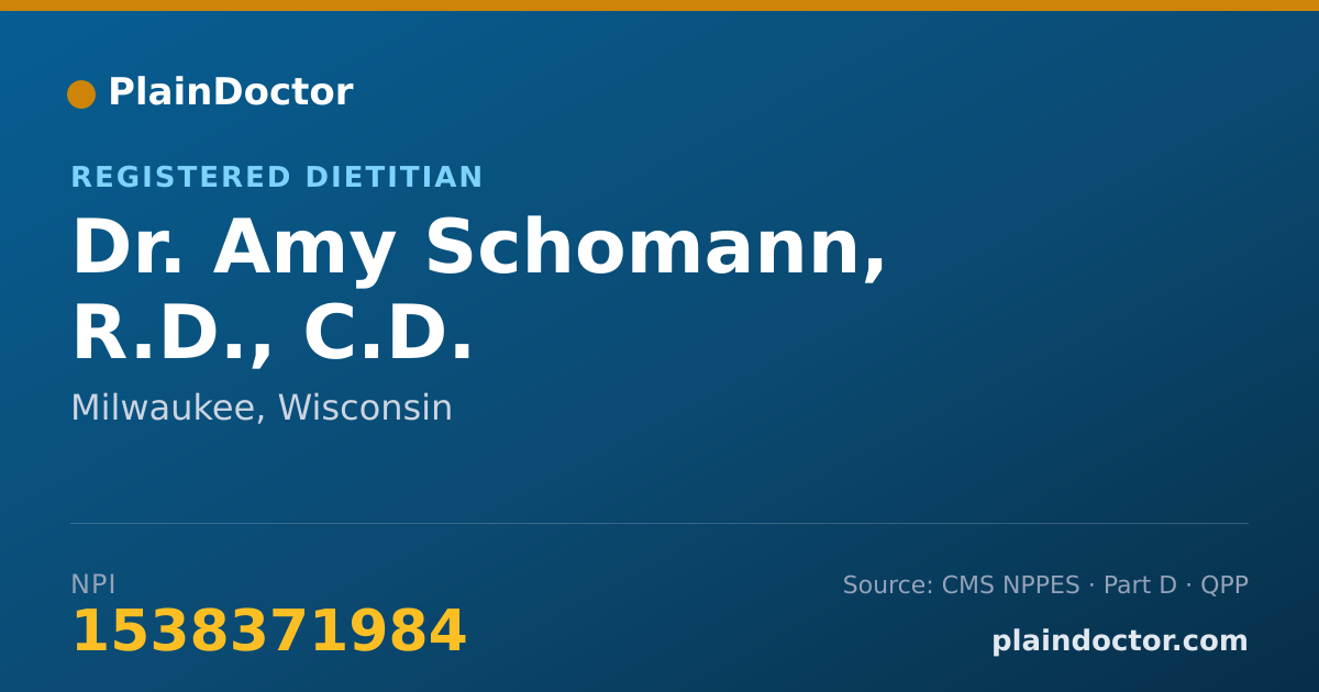 Shareable card for Amy Schomann, R.D., C.D. - Registered Dietitian, Milwaukee, WI