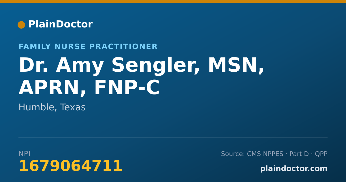 Shareable card for Amy Sengler, MSN, APRN, FNP-C - Family Nurse Practitioner, Humble, TX