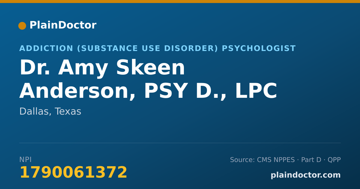 Shareable card for Amy Skeen Anderson, PSY D., LPC - Addiction (Substance Use Disorder) Psychologist, Dallas, TX