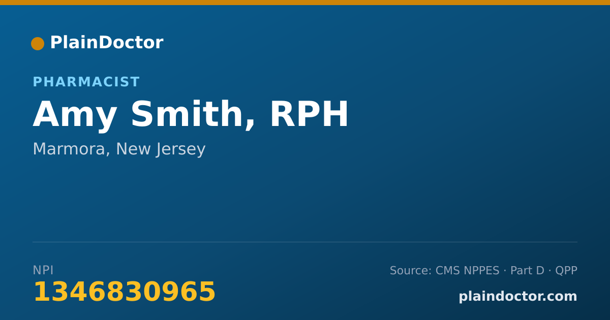 Shareable card for Amy Smith, RPH - Pharmacist, Marmora, NJ
