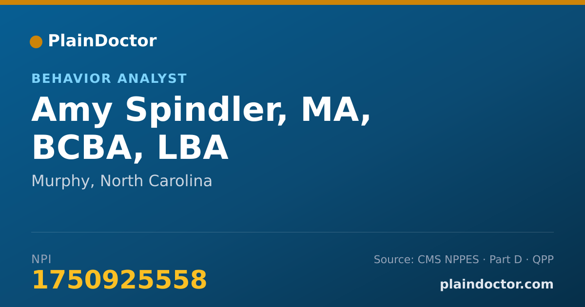 Shareable card for Amy Spindler, MA, BCBA, LBA - Behavior Analyst, Murphy, NC