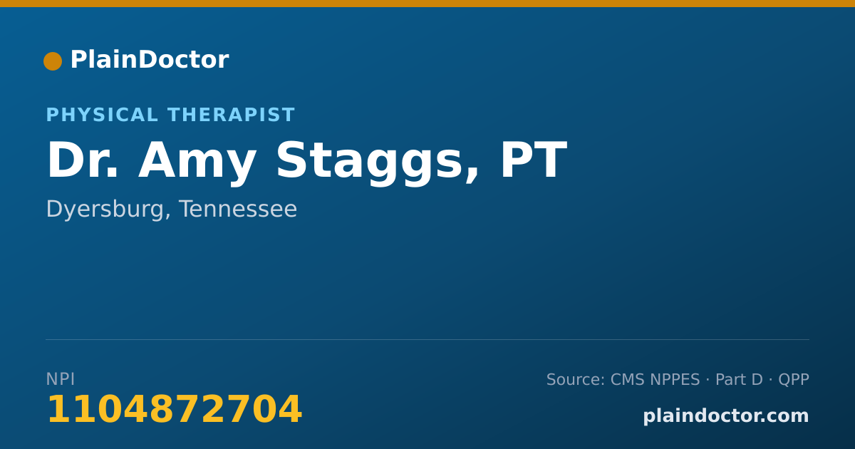Shareable card for Amy Staggs, PT - Physical Therapist, Dyersburg, TN