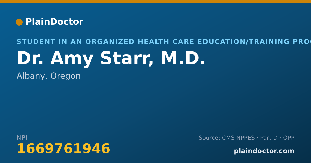 Shareable card for Amy Starr, M.D. - Student in an Organized Health Care Education/Training Program, Albany, OR
