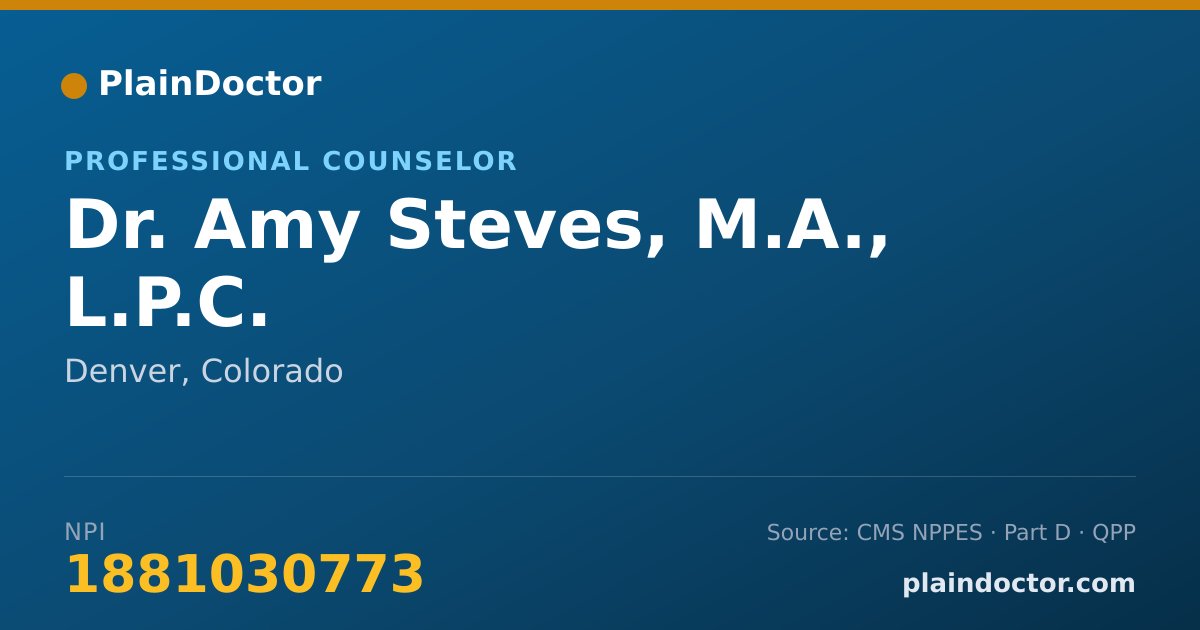 Shareable card for Amy Steves, M.A., L.P.C. - Professional Counselor, Denver, CO