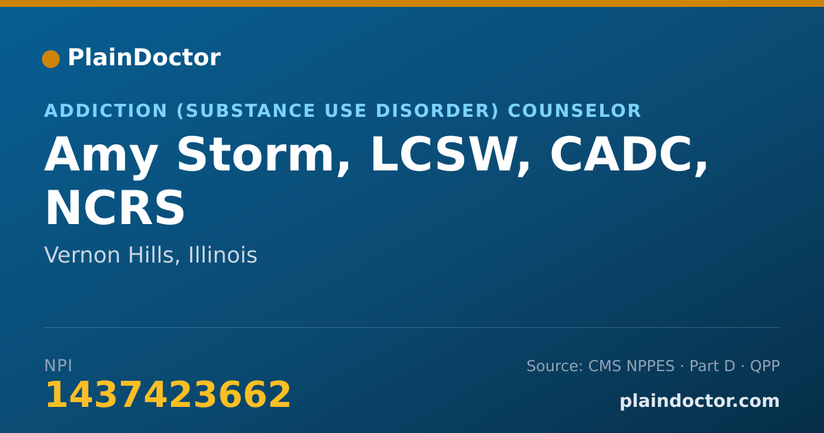 Shareable card for Amy Storm, LCSW, CADC, NCRS - Addiction (Substance Use Disorder) Counselor, Vernon Hills, IL