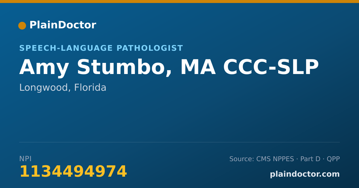 Shareable card for Amy Stumbo, MA CCC-SLP - Speech-Language Pathologist, Longwood, FL