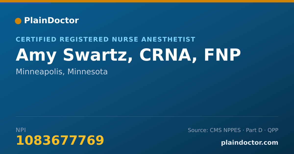 Shareable card for Amy Swartz, CRNA, FNP - Certified Registered Nurse Anesthetist, Minneapolis, MN