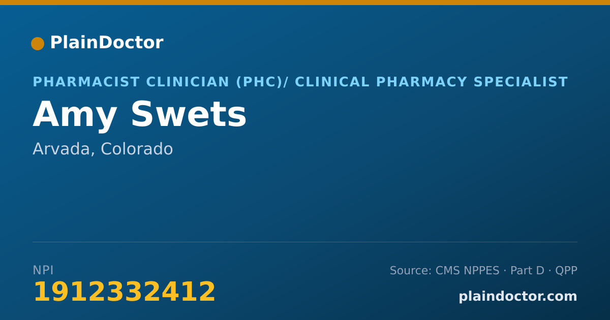Shareable card for Amy Swets - Pharmacist Clinician (PhC)/ Clinical Pharmacy Specialist, Arvada, CO