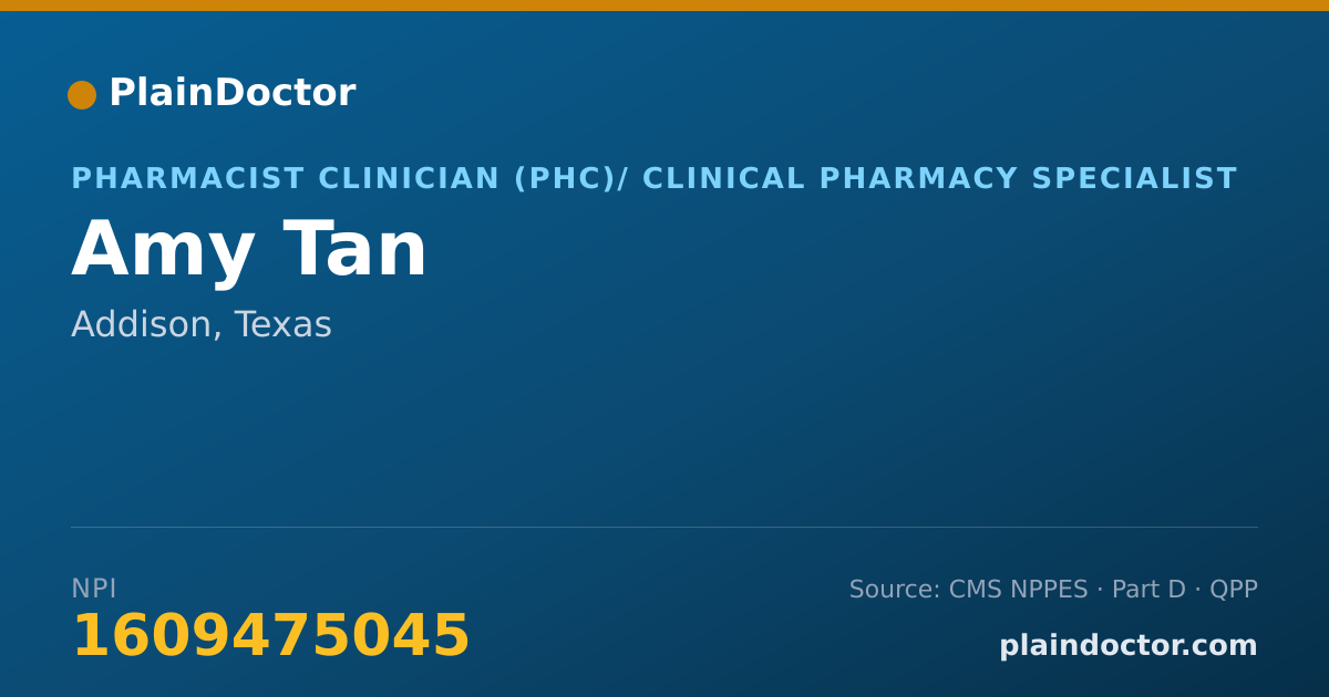 Shareable card for Amy Tan - Pharmacist Clinician (PhC)/ Clinical Pharmacy Specialist, Addison, TX