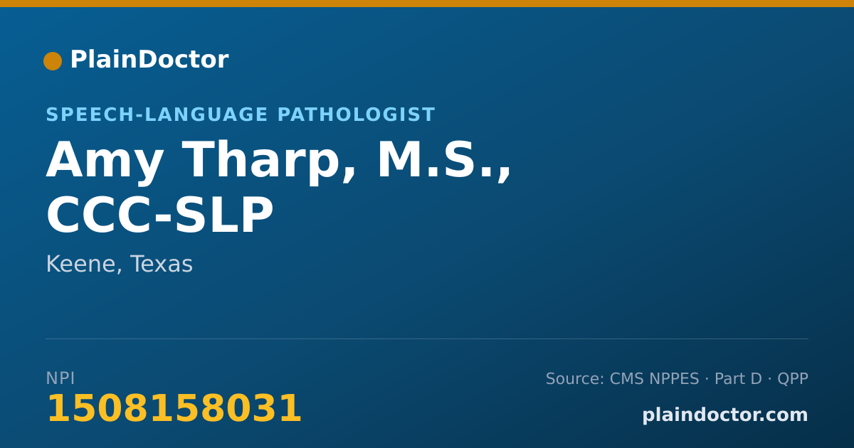 Shareable card for Amy Tharp, M.S., CCC-SLP - Speech-Language Pathologist, Keene, TX