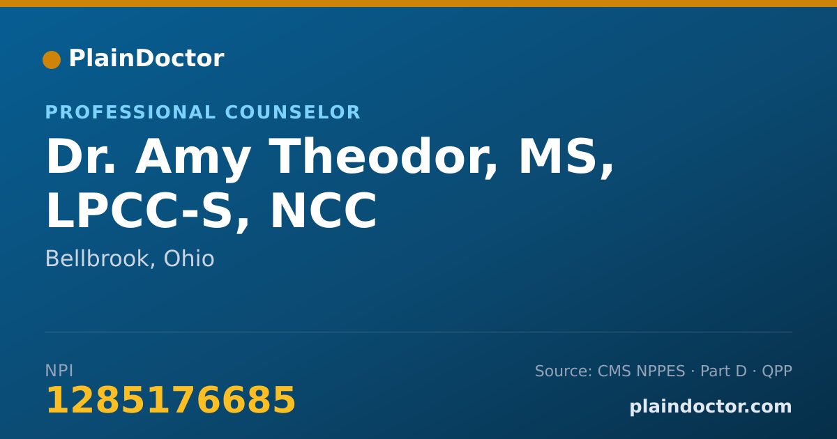 Shareable card for Amy Theodor, MS, LPCC-S, NCC - Professional Counselor, Bellbrook, OH